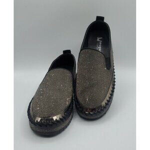 MUGUAN COMPANY 1997 Black Silver Jeweled Slip On Flats Size 250 = 8,5 US